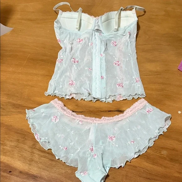 Vintage Floral Lace Victoria Secret  Lingerie Set - Mint Green - Picture 6 of 9